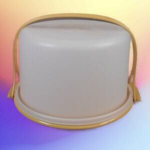 Vintage Tupperware 10" Cake Taker (683/684/624) Harvest Gold w/Handle